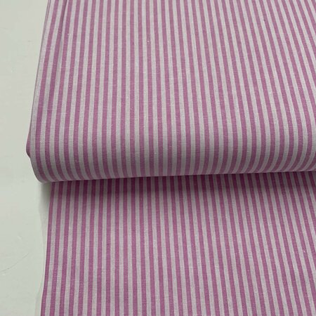 COUPON 185cm Verhees - Yarn Dyed STRIPES Pink - POPLIN KATOEN