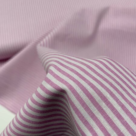 COUPON 185cm Verhees - Yarn Dyed STRIPES Pink - POPLIN KATOEN