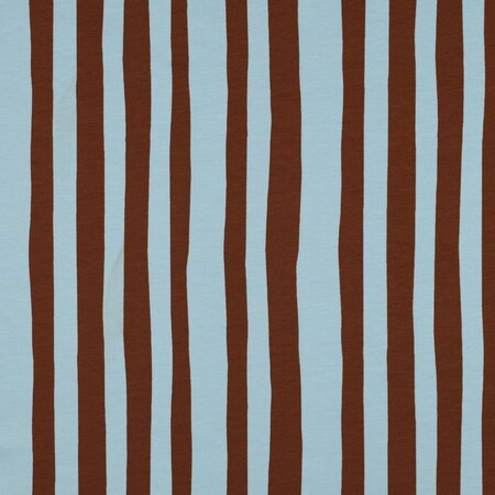 COUPON 150cm VERHEES X JENNIFER BOURON - Stripes Lichtblauw/Bruin - FRENCH TERRY (GOTS)