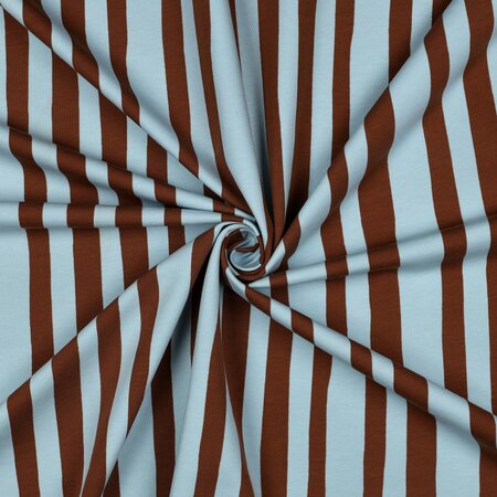 COUPON 150cm VERHEES X JENNIFER BOURON - Stripes Lichtblauw/Bruin - FRENCH TERRY (GOTS)