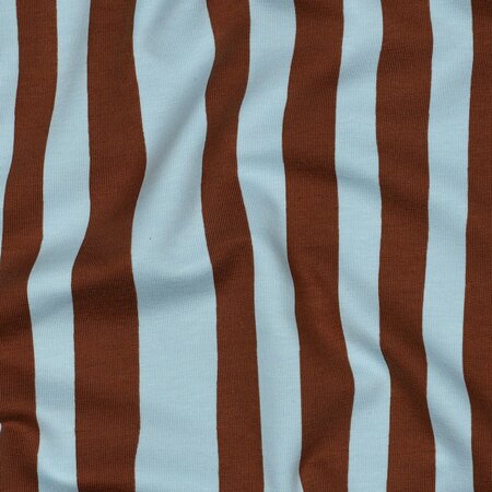 COUPON 150cm VERHEES X JENNIFER BOURON - Stripes Lichtblauw/Bruin - FRENCH TERRY (GOTS)