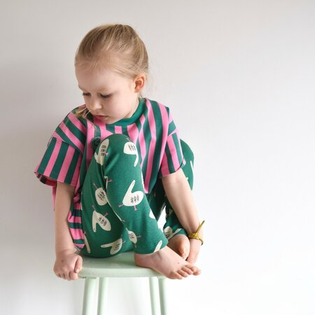 COUPON 150cm VERHEES X JENNIFER BOURON - Stripes Lichtblauw/Bruin - FRENCH TERRY (GOTS)