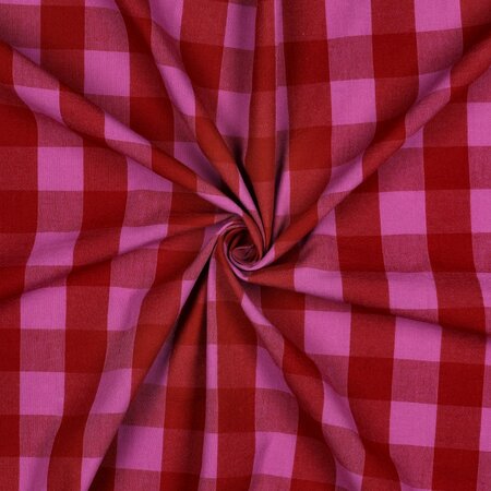 COUPON 180cm Verhees - Yarn Dyed Check Rood/Fuchsia - KATOEN