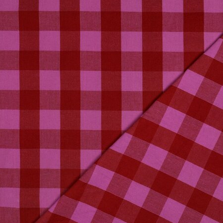 COUPON 180cm Verhees - Yarn Dyed Check Rood/Fuchsia - KATOEN