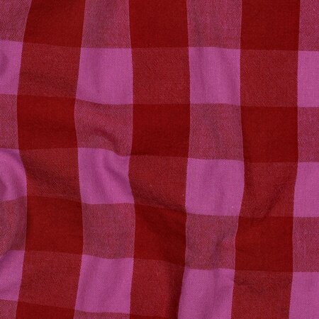 COUPON 180cm Verhees - Yarn Dyed Check Rood/Fuchsia - KATOEN