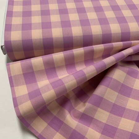 COUPON 80cm Verhees - Yarn Dyed CHECK Lilac / Light Orange - POPLIN KATOEN