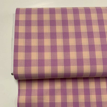COUPON 80cm Verhees - Yarn Dyed CHECK Lilac / Light Orange - POPLIN KATOEN