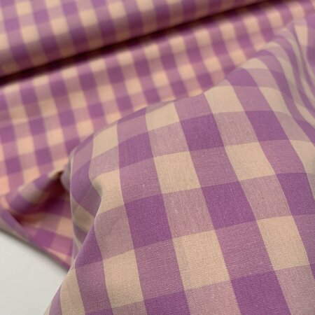 COUPON 80cm Verhees - Yarn Dyed CHECK Lilac / Light Orange - POPLIN KATOEN