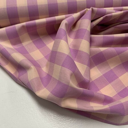 COUPON 80cm Verhees - Yarn Dyed CHECK Lilac / Light Orange - POPLIN KATOEN