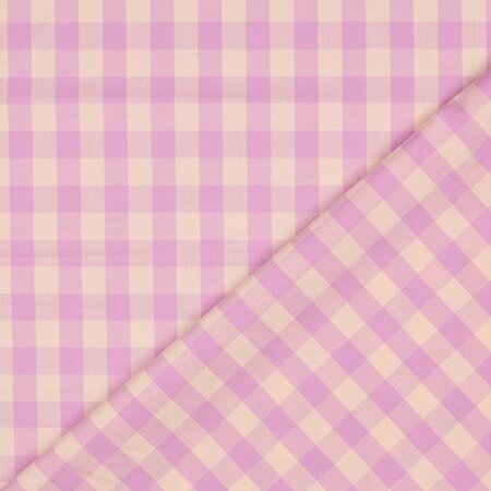 COUPON 80cm Verhees - Yarn Dyed CHECK Lilac / Light Orange - POPLIN KATOEN