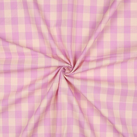 COUPON 80cm Verhees - Yarn Dyed CHECK Lilac / Light Orange - POPLIN KATOEN