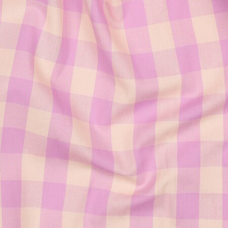 COUPON 80cm Verhees - Yarn Dyed CHECK Lilac / Light Orange - POPLIN KATOEN