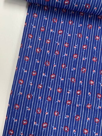 DEADSTOCK Blue Line & Roses Printed COTTON POPLIN