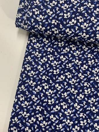 DEADSTOCK Blue Floral Printed COTTON POPLIN