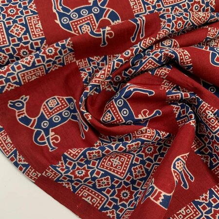 Burgundy Dromedary - Indiase Blokprint Katoen