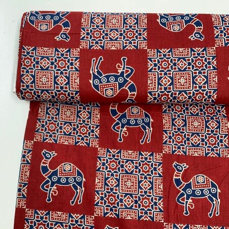 Burgundy Dromedary - Indiase Blokprint Katoen