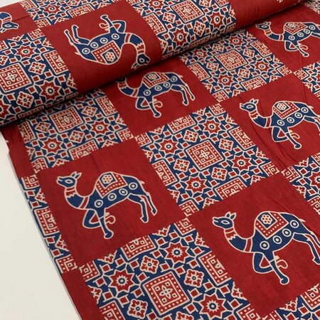 Burgundy Dromedary - Indiase Blokprint Katoen