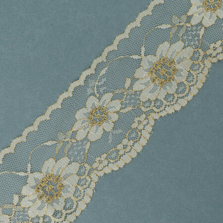 Lace White Gold Flowers Lurex 6cm 