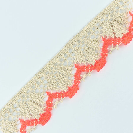 Lace Cotton Ecru Polyester Fluo Coral 4.5cm