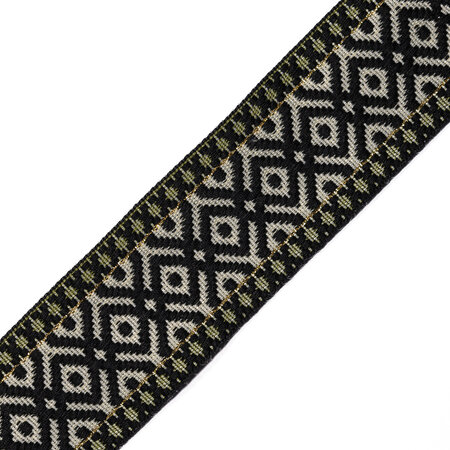 Sierband Geometrical Rhombus Ecru - Black - Olive - Gold Lurex 40mm 