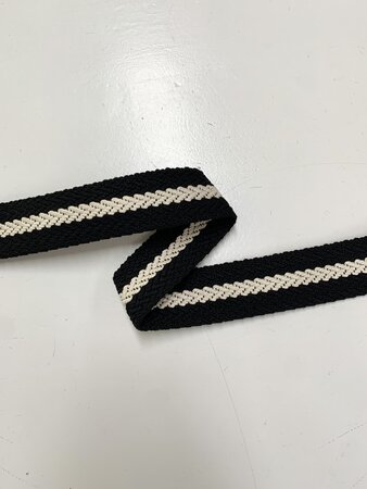 Tassenband Cotton Black Ecru 40mm 