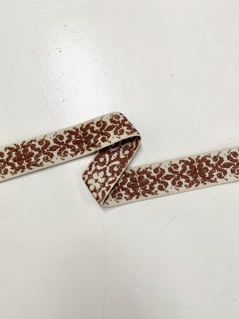 Tassenband Flower Cotton Ecru - Dusty Rose- Beige Lurex 40mm 