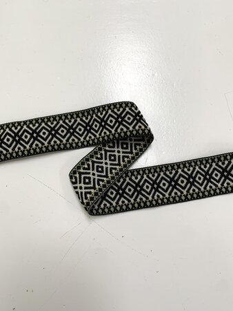 Sierband Geometrical Rhombus Ecru - Black - Olive - Gold Lurex 40mm 
