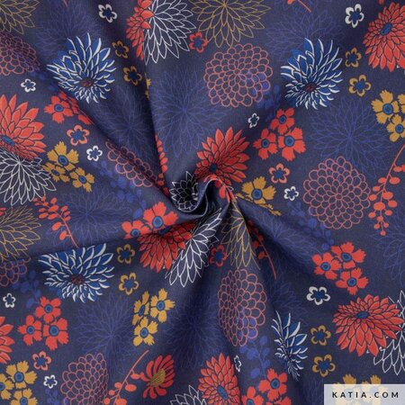 Katia - Red & Blues Dahlia POPLIN KATOEN