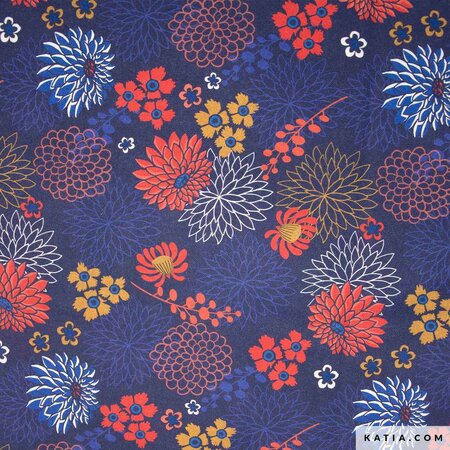 Katia - Red & Blues Dahlia POPLIN KATOEN