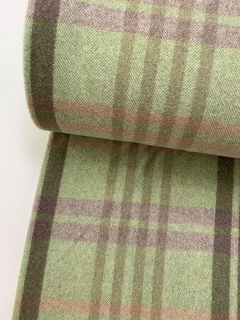 Toptex- Check Saliegreen Pink  WOL/POLYESTER MANTELSTOF