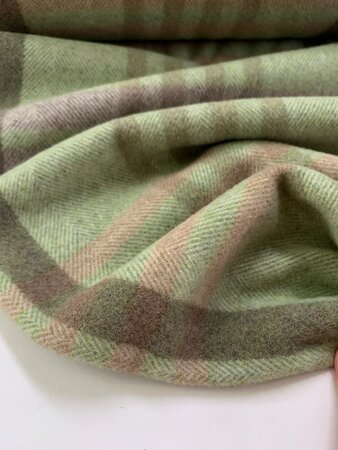 Toptex- Check Saliegreen Pink  WOL/POLYESTER MANTELSTOF