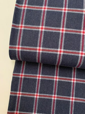 Toptex Marine/Rood Check FLANEL BIOKATOEN 
