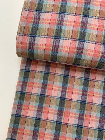 Toptex Roze/Marine Check FLANEL BIOKATOEN 