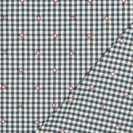 Verhees - Embroidery Flowers Petrol - KATOEN VISCOSE OEKO-TEX