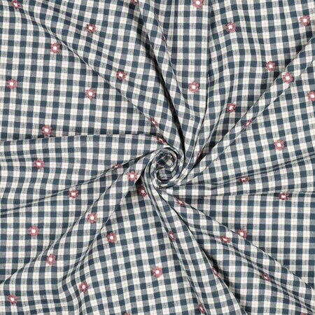 Verhees - Embroidery Flowers Petrol - KATOEN VISCOSE OEKO-TEX