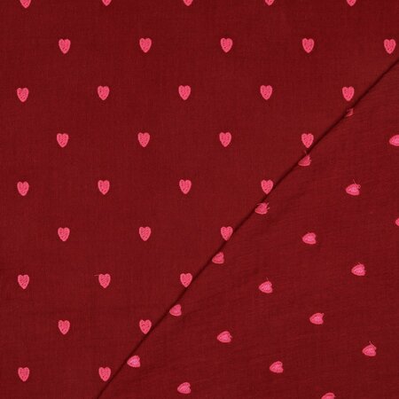 Verhees - Embroidery Hearts Aubergine - Double Gauze OEKO-TEX
