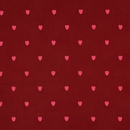 Verhees - Embroidery Hearts Aubergine - Double Gauze OEKO-TEX