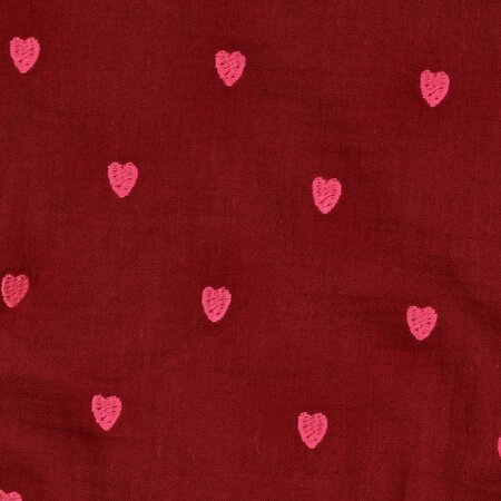 Verhees - Embroidery Hearts Aubergine - Double Gauze OEKO-TEX