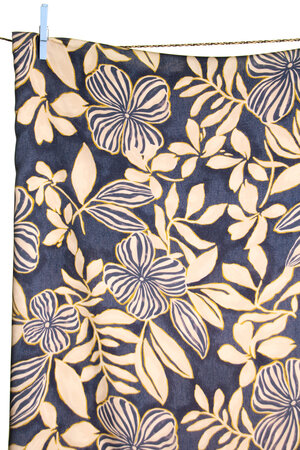 Atelier Jupe - Jeansblauw met beige bloemenprint VISCOSE