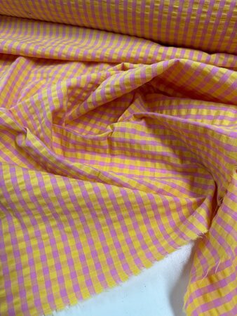 Yellow/Pink Seersucker Check KATOEN