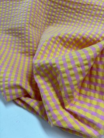 Yellow/Pink Seersucker Check KATOEN