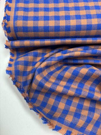 Caramel/Cobalt Vichy FLANEL KATOEN