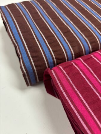 Bordeaux/Roze Seersucker Stripe KATOEN