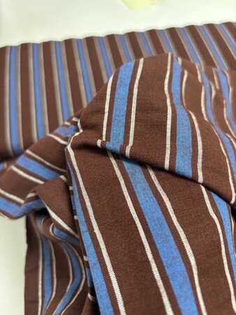 Cacao/Cobalt Seersucker Stripe KATOEN