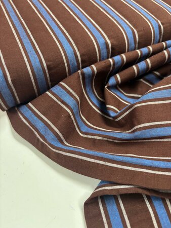 Cacao/Cobalt Seersucker Stripe KATOEN