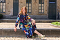COUPON 205 CM Atelier Jupe - Blue Flower Garden VISCOSE OEKO-TEX